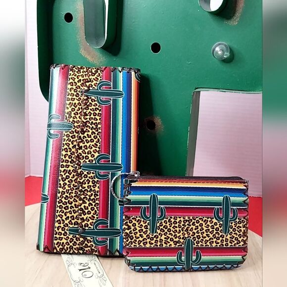 Cheetah Print Saguaro Cactus Wallet Set Cardholder ID Credit Card Coin Purse - Picture 12 of 12